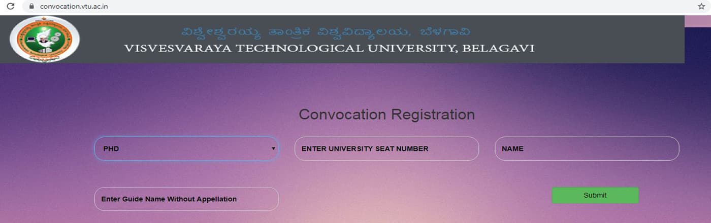 VTU Convocation Online Registration for PHD Degree Holders