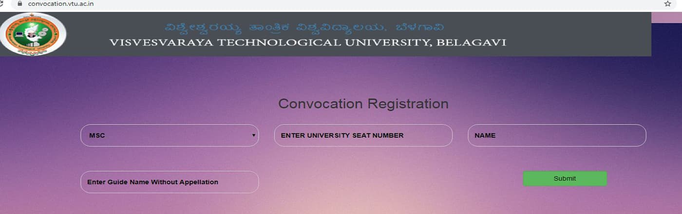 VTU Convocation Online Registration for MSc Engg by Research Degree Holders
