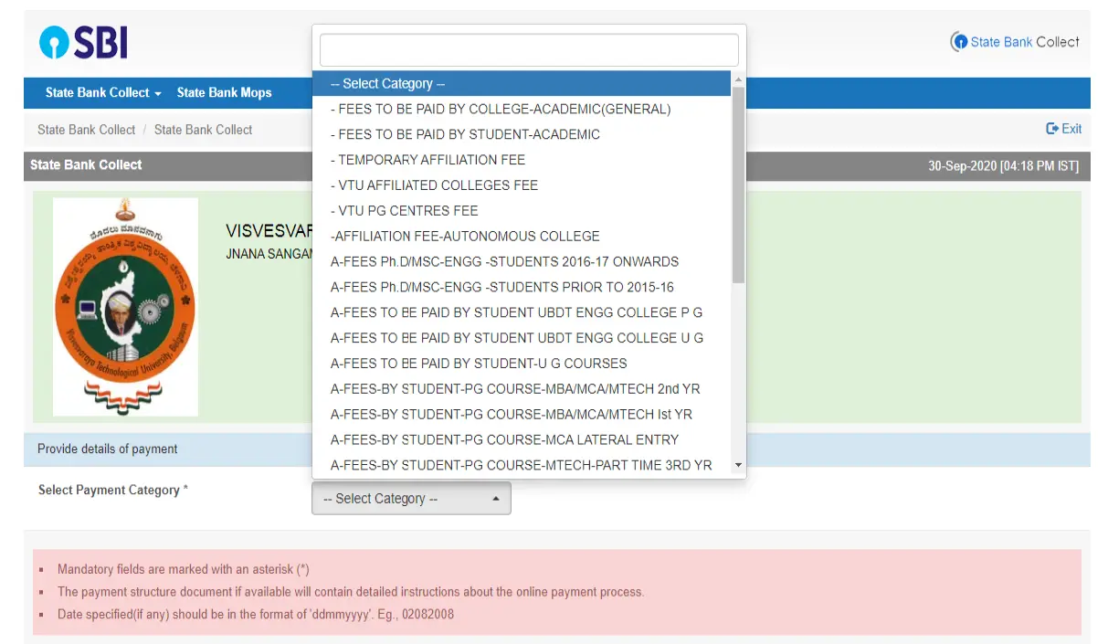 SBI Bank Payment Details