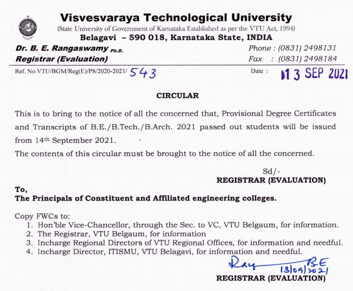 VTU Circular 2021