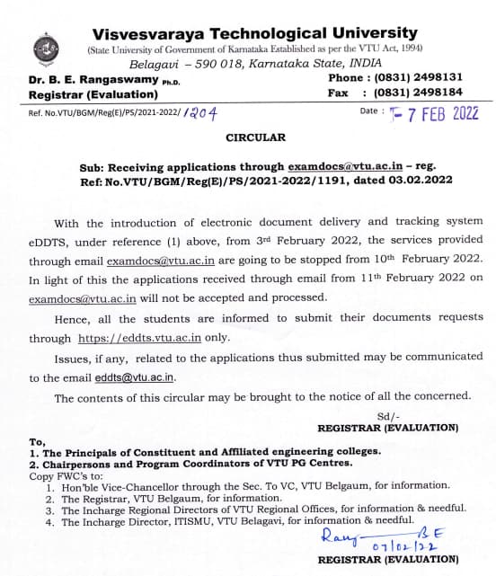 VTU Circular 7 Feb 2022 EDDTS