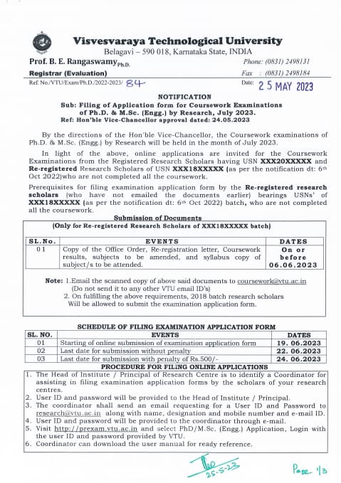 VTU Exam Form Phd 2023 Notification-1