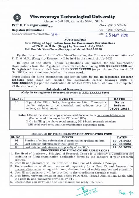 vtu phd 2023 regulations