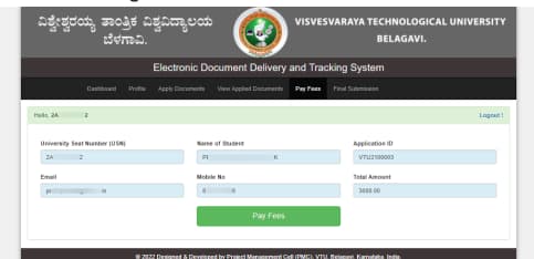 VTU PDC Fee Payment EDDTS