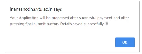 VTU PhD ADF Successful Submission Message