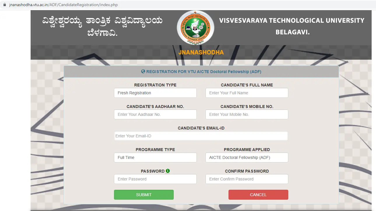 VTU Phd ADF Registration