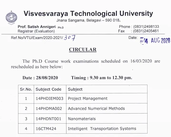 phd vtu circular