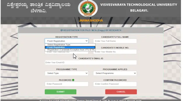 VTU Phd Registration Type